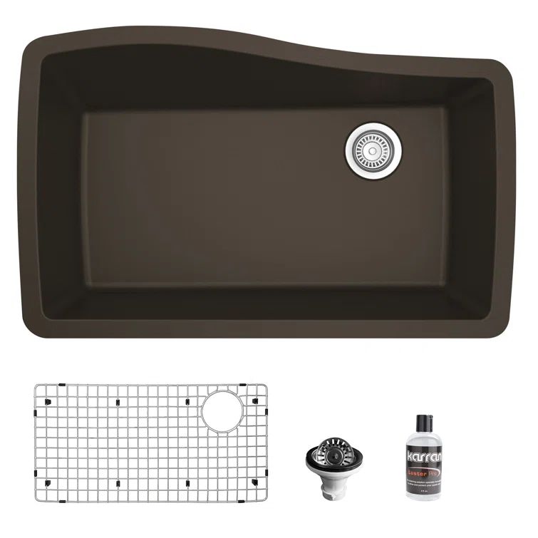 Brown Quartz Composite Single Bowl Undermount Kitchen Sink Kit