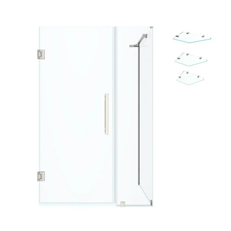 Satin Nickel Frameless Glass Corner Shower Kit with Shelves