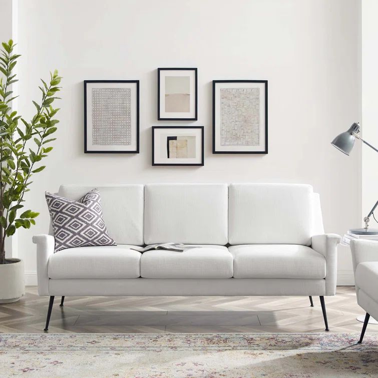 Chesapeake 76.5" White Polyester Fabric Sofa with Sloped Arms