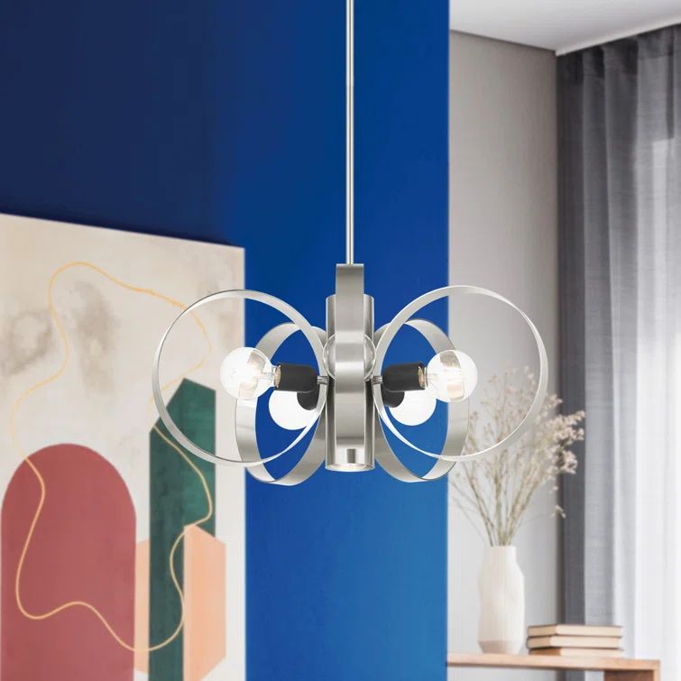 Modesto Mid-Century Modern 6-Light Chandelier in Brushed Nickel