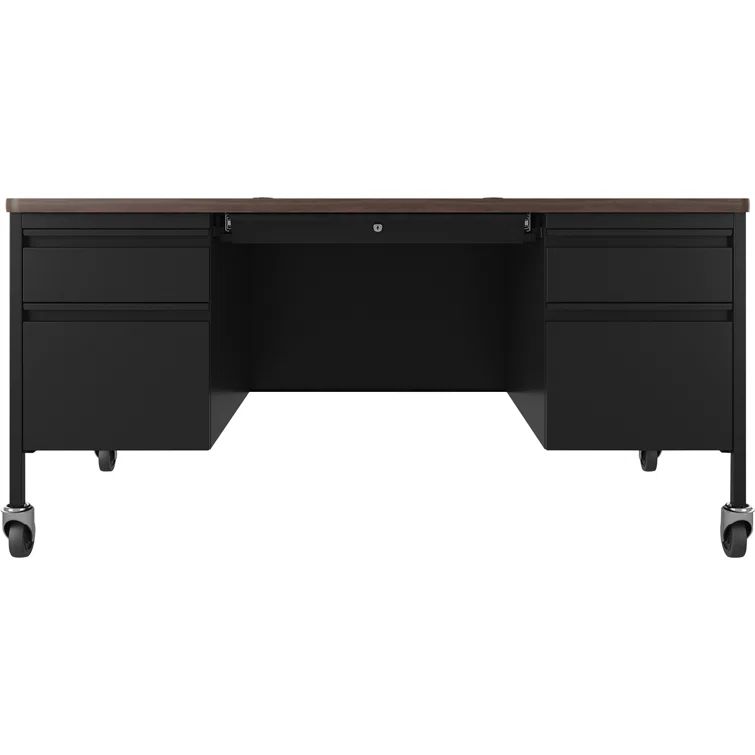 Black Walnut Steel Teacher's Desk with Drawers