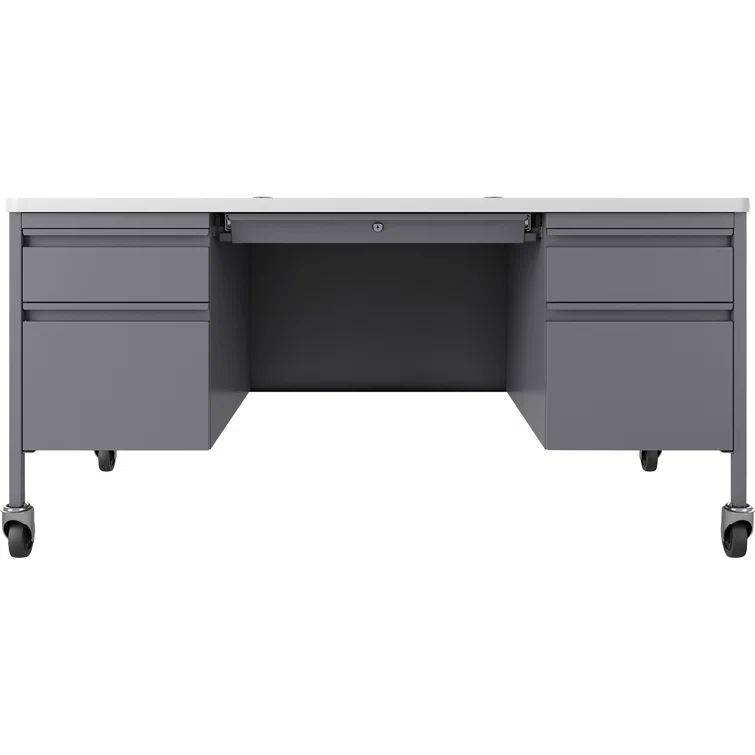 White and Gray Steel Executive Desk with Drawer
