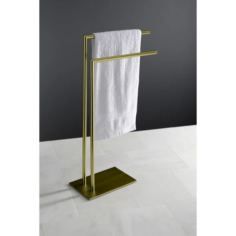 Brushed Brass Dual-Tier Freestanding Towel Rack