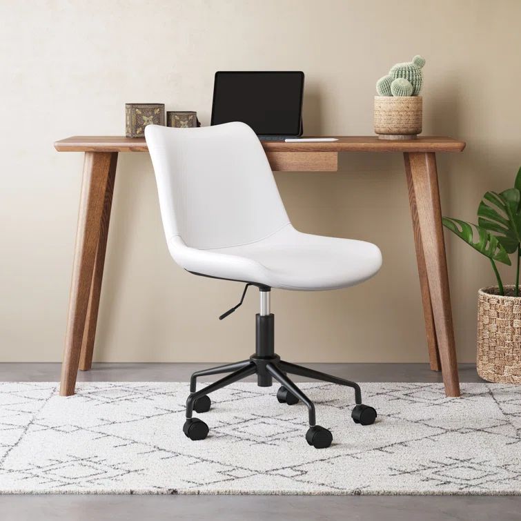 White Matte Metal Curved Office Desk Chair