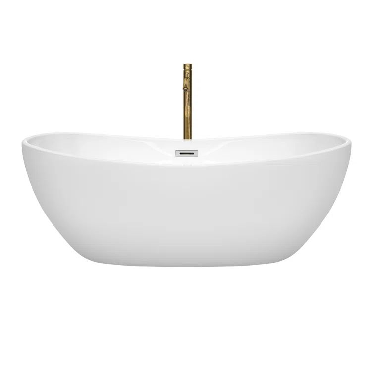 Rebecca 65" White Acrylic Freestanding Bathtub with Gold Faucet