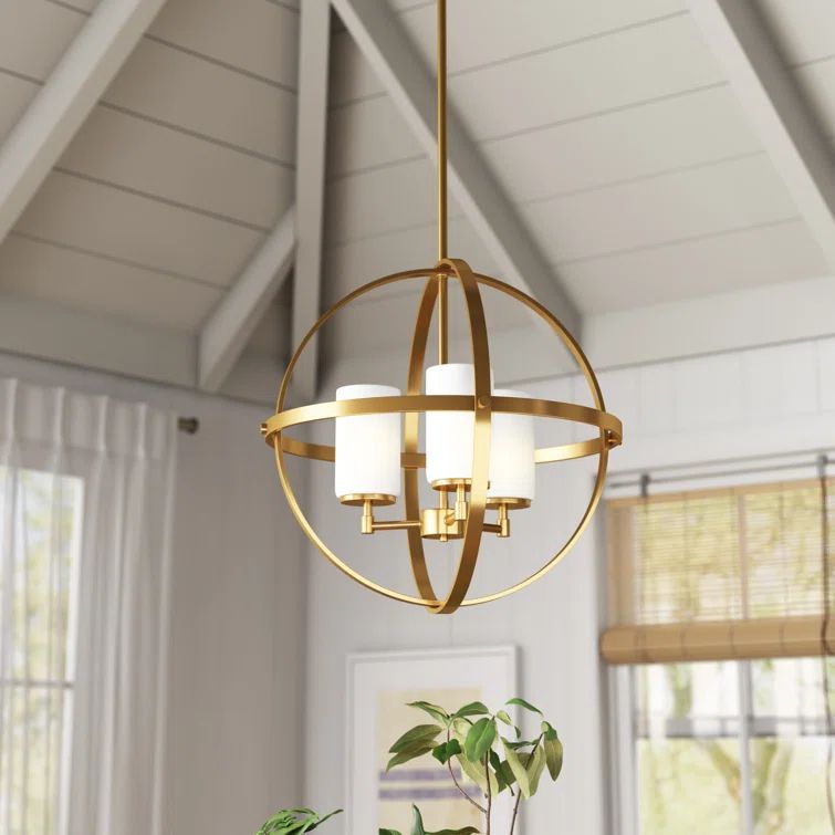 Satin Bronze Globe Chandelier with Frosted Glass Shades