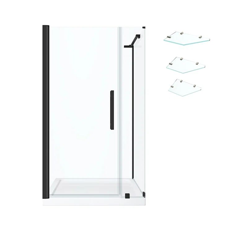 Pasadena 40'' Black Frameless Rectangle Shower Kit with Shelves