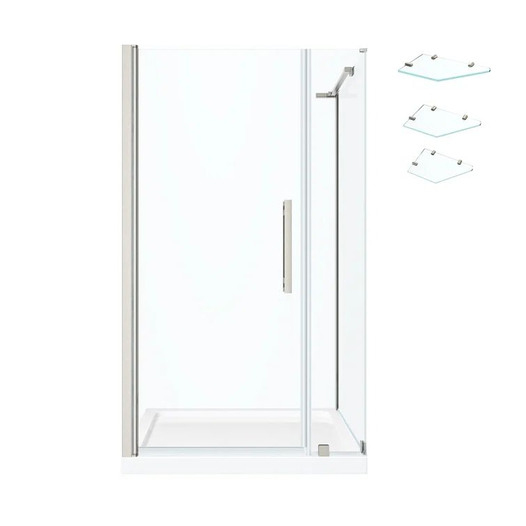 Pasadena 40'' Satin Nickel Frameless Rectangle Shower Kit