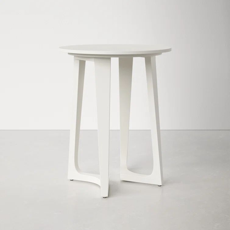 White Round Solid Wood Trestle Side Table