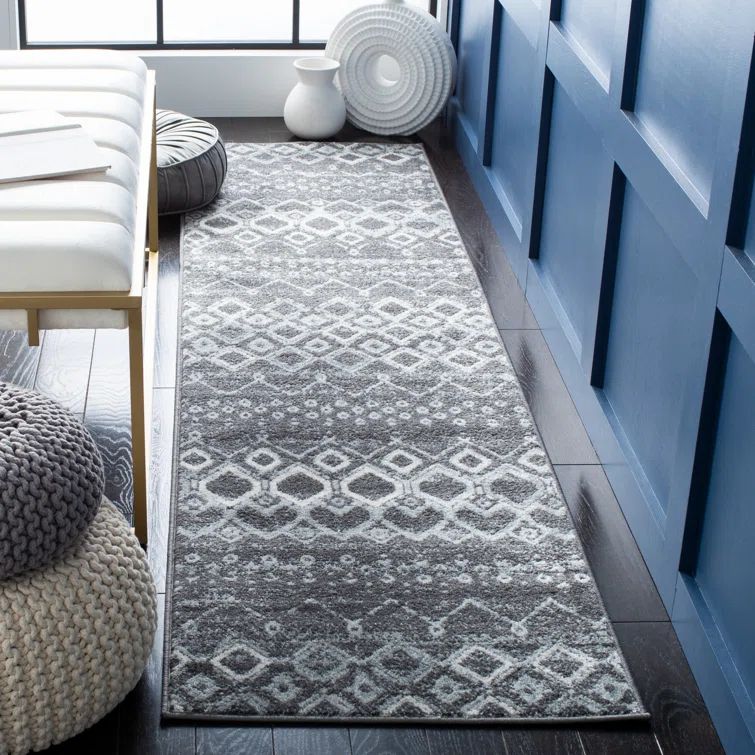 Amsterdam Dark Grey and Light Grey Geometric Runner Rug