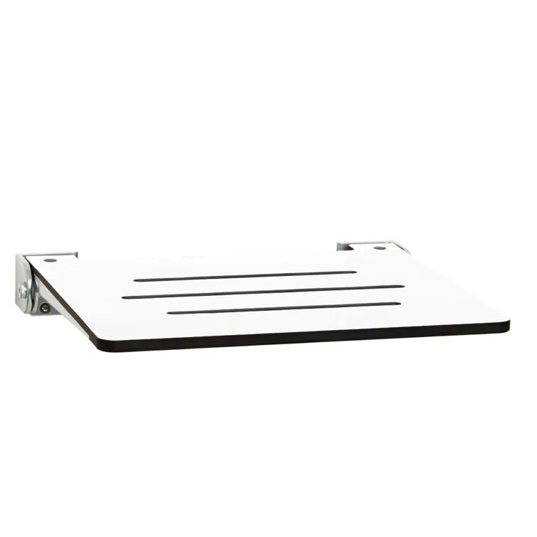 White Matte Teak Folding Wall Mount Shower Seat