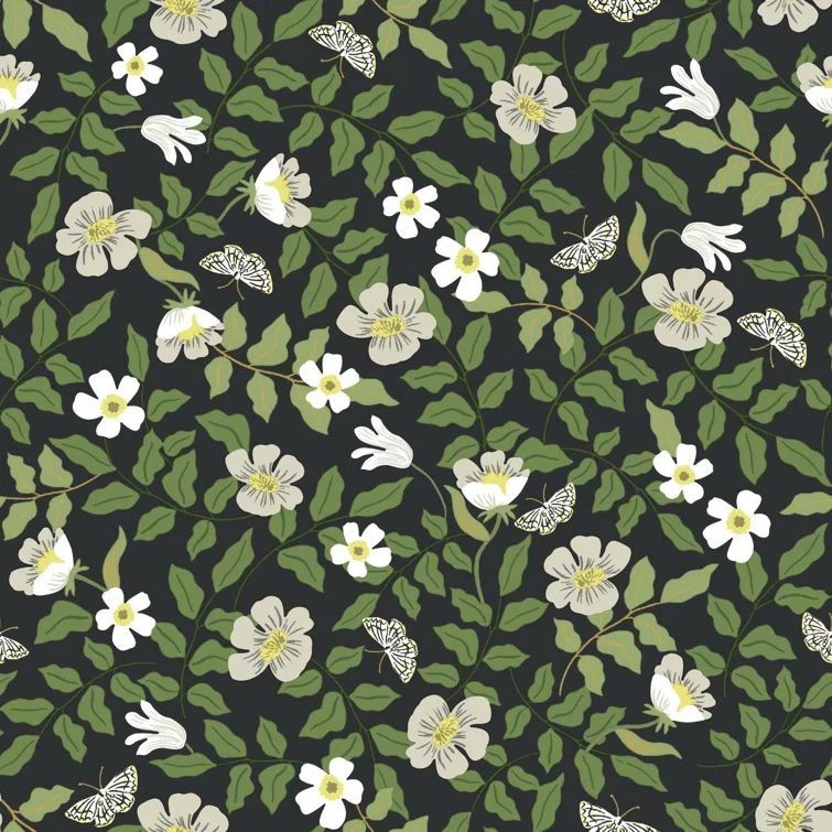 Primrose Off-White and Black Floral Peel and Stick Wallpaper Roll