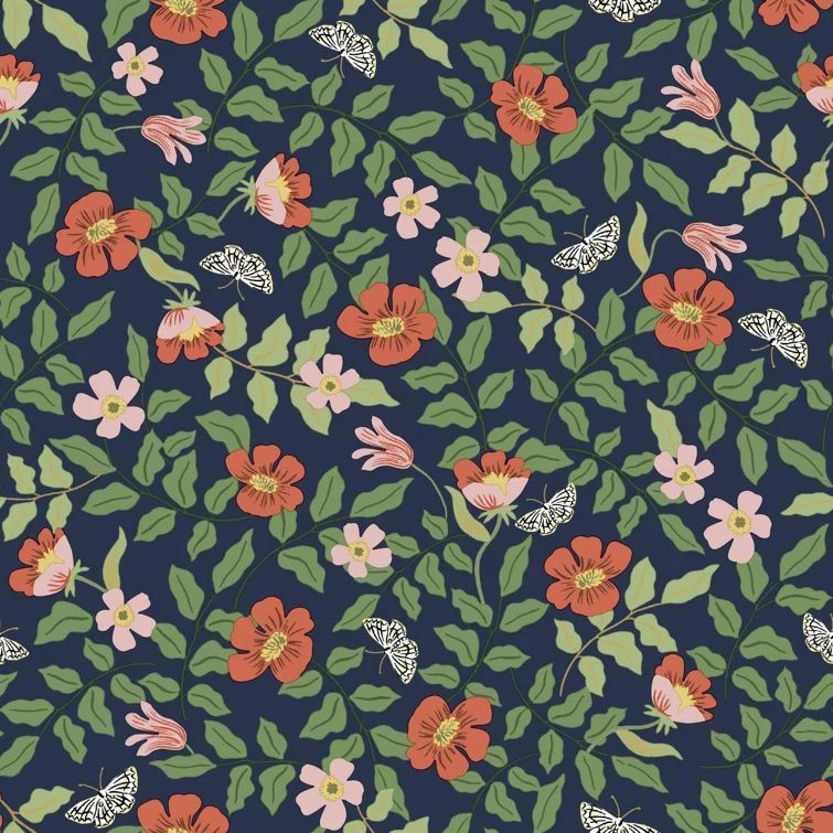 Rose and Navy Floral Peel and Stick Wallpaper Roll