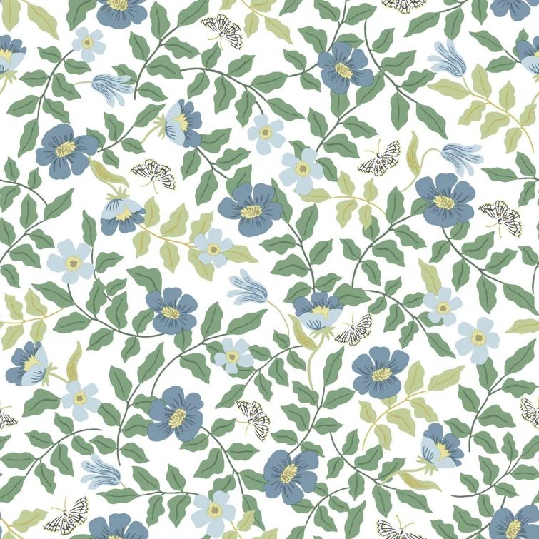 Primrose Blue and Off-White Floral Peel and Stick Wallpaper