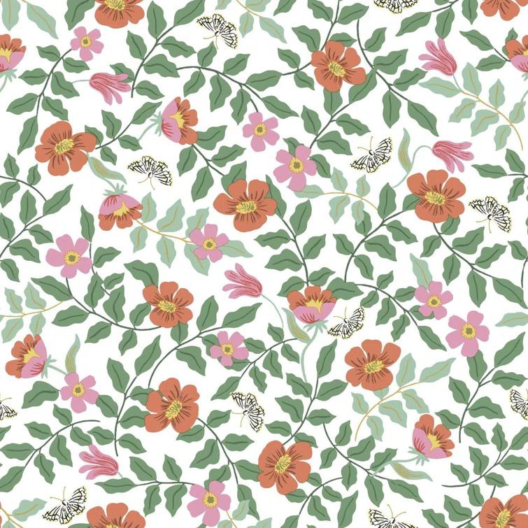 Primrose Fluttering Butterflies & Blooms Peel and Stick Wallpaper Roll