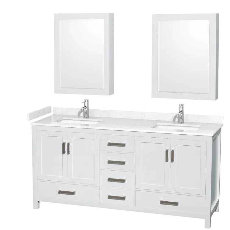 Sheffield 72'' White Double Freestanding Bathroom Vanity with Carrara Marble Top
