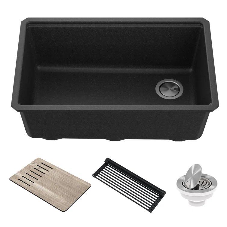 30 in. Metallic Black Granite Composite Single Bowl Drop-in Kitchen Sink