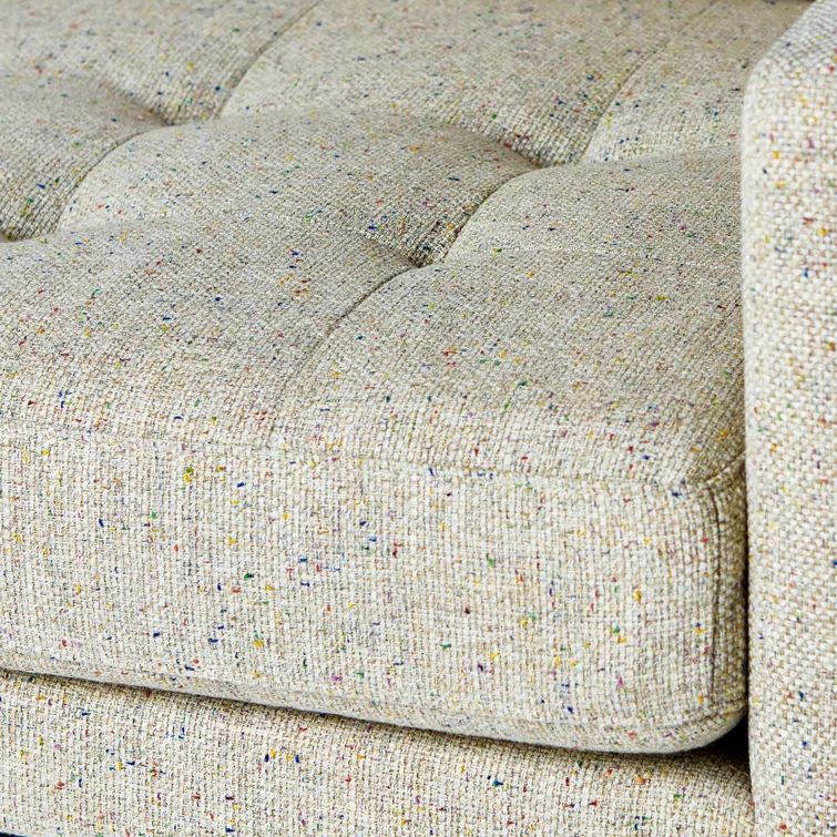 Cream Linen Tufted Pillow Back Sofa with Solid Wood Base
