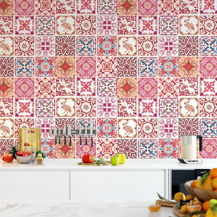 Moroccan Rose Red Mosaic Peel and Stick Wall Tile Decals