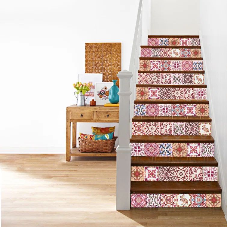 Moroccan Rose Red Mosaic Peel and Stick Wall Tile Decals, 6 inch x 6 inch