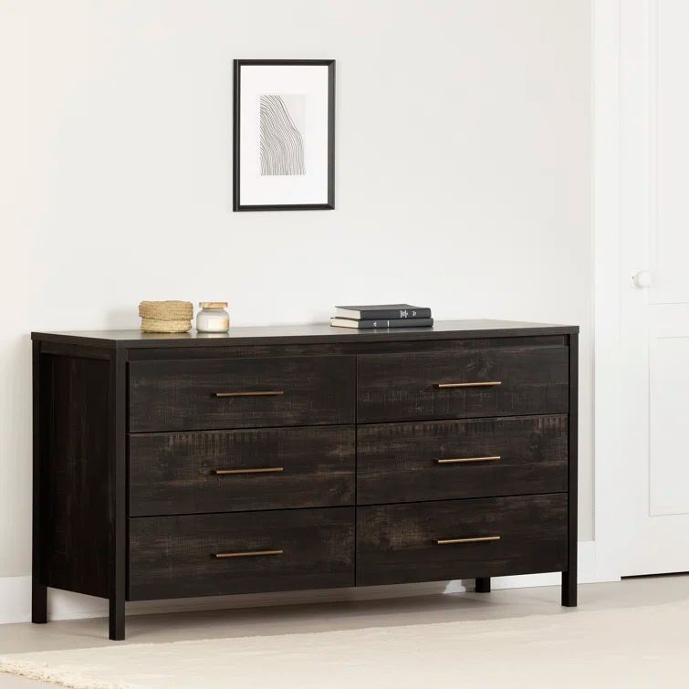 Rubbed Black Double 6-Drawer Dresser