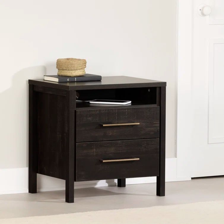 Gravity Rubbed Black 2-Drawer Contemporary Nightstand