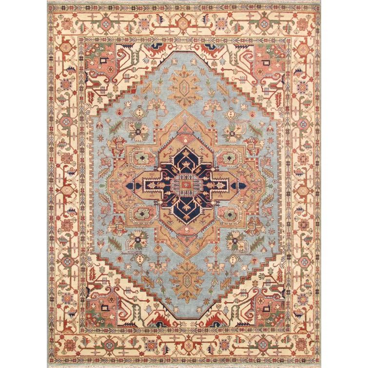 Serapi Light Blue Hand-Knotted Wool 8' x 10' Area Rug