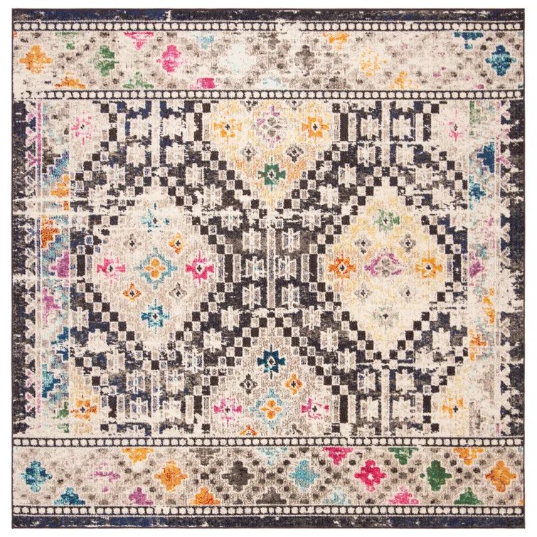 Metro-Mod Chic Black & Yellow 9' Square Synthetic Area Rug