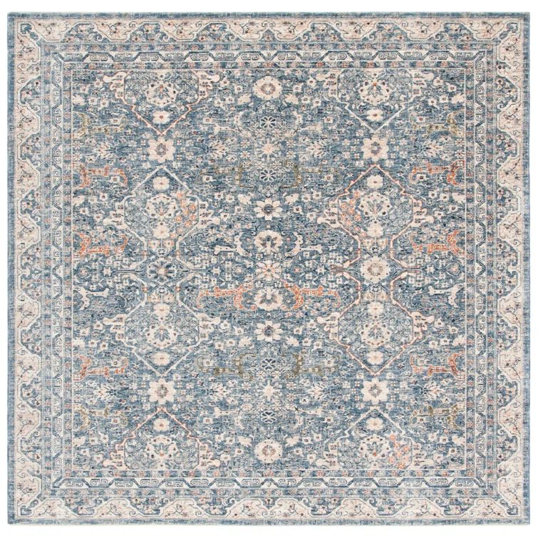 Hand-Knotted Square Cotton-Blend Light Blue Area Rug - 84" x 84"