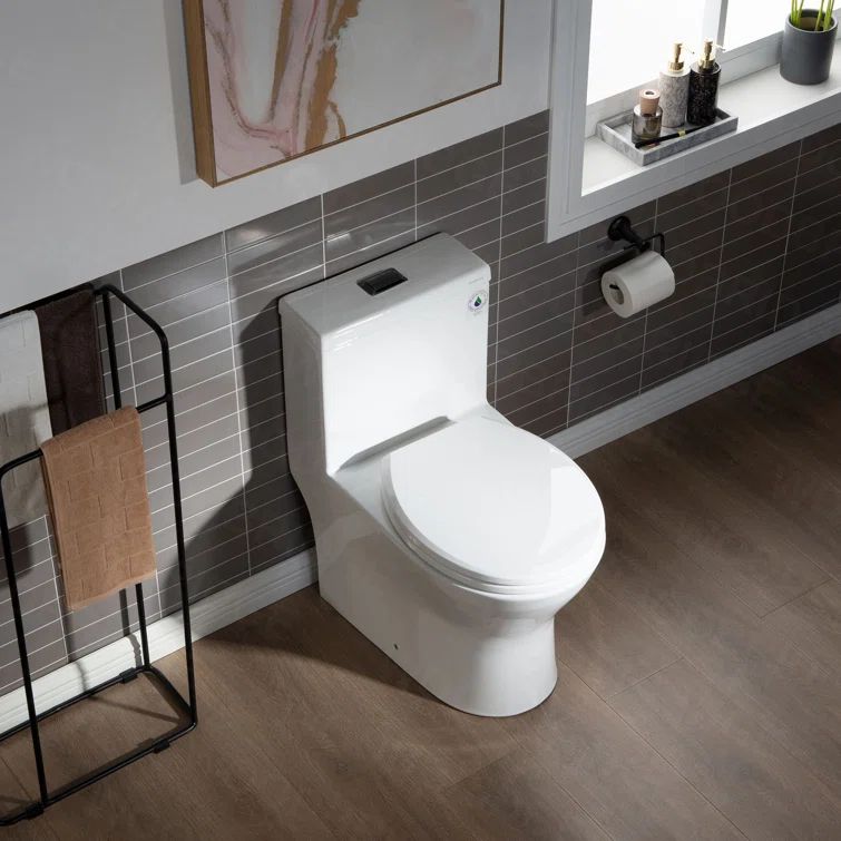 Compact White Ceramic One-Piece Toilet with Soft-Close Seat