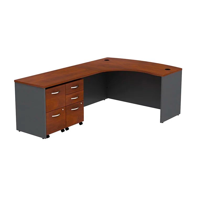 Hansen Cherry 90" Corner Desk with Drawer and Filing Cabinet