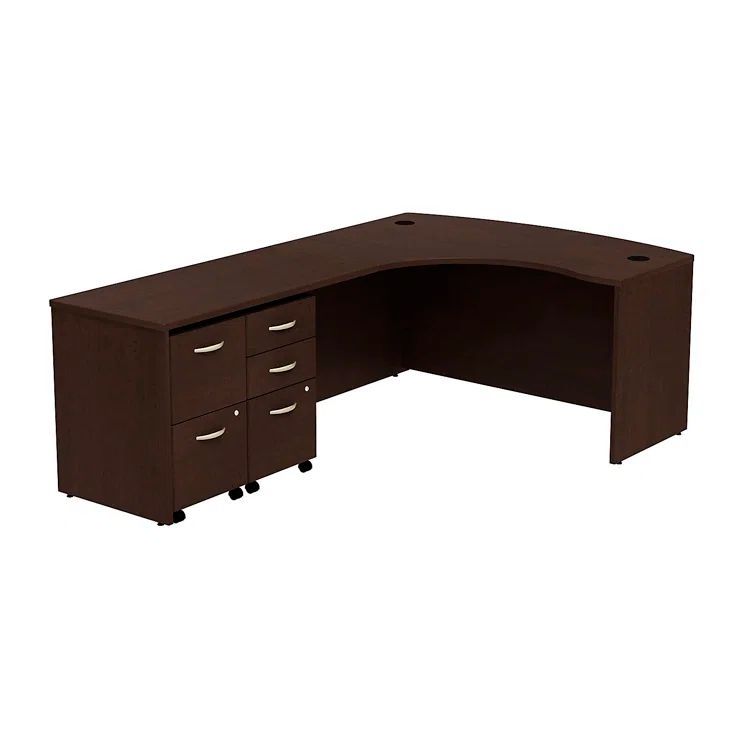 Mocha Cherry Foldable Corner Computer Desk with Filing Cabinet