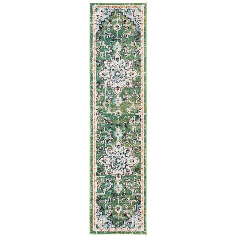 Madison Green and Turquoise Hand-Knotted Runner Rug