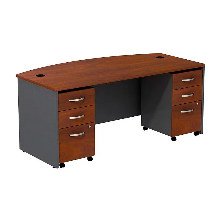 Hansen Cherry Wood Bow Front Desk with Filing Cabinets