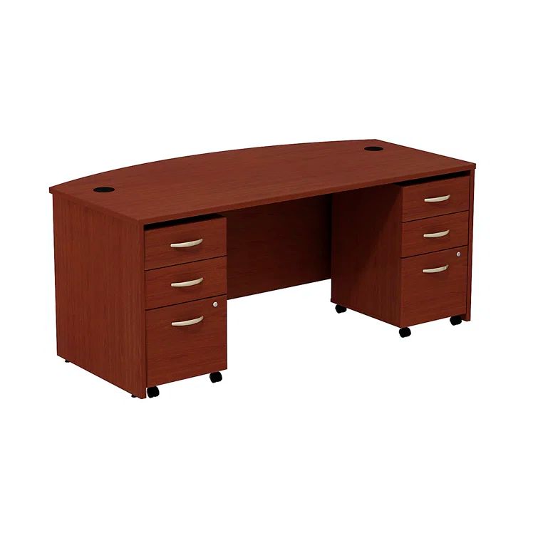 Mahogany Bow Front Desk with Mobile Pedestals and Filing Cabinets