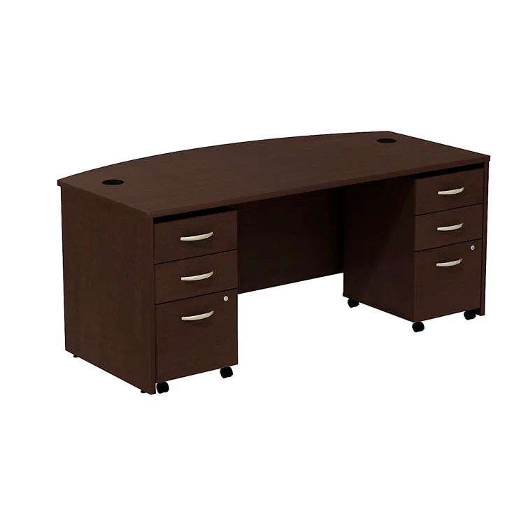 Mocha Cherry Large Bow Front Desk with Mobile Pedestals