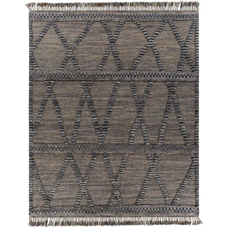 Hand-Knotted Geometric Black Wool Rug 2' x 3'