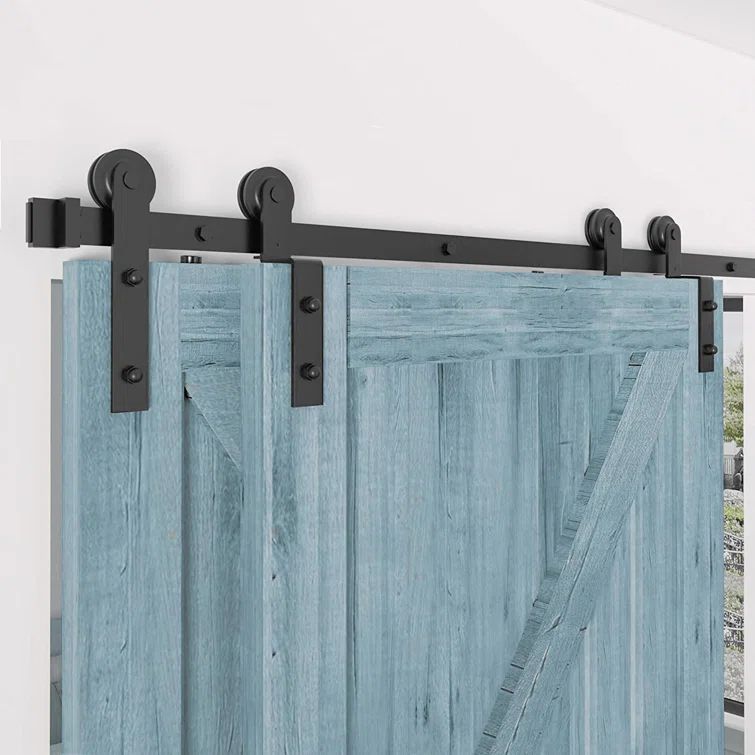Matte Black Heavy Steel Single Track Barn Door Hardware Kit