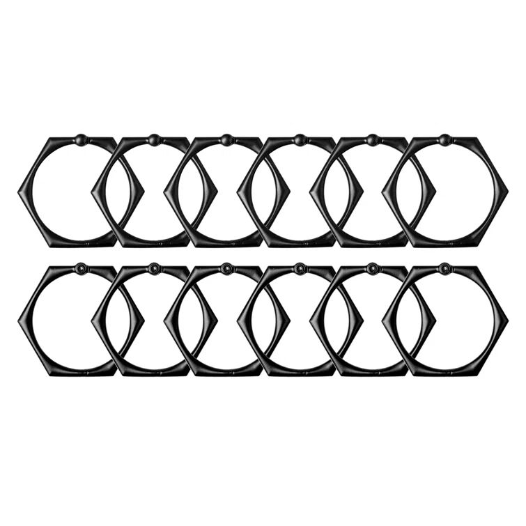 Matte Black Hexagonal Zinc Alloy Shower Curtain Hooks Set