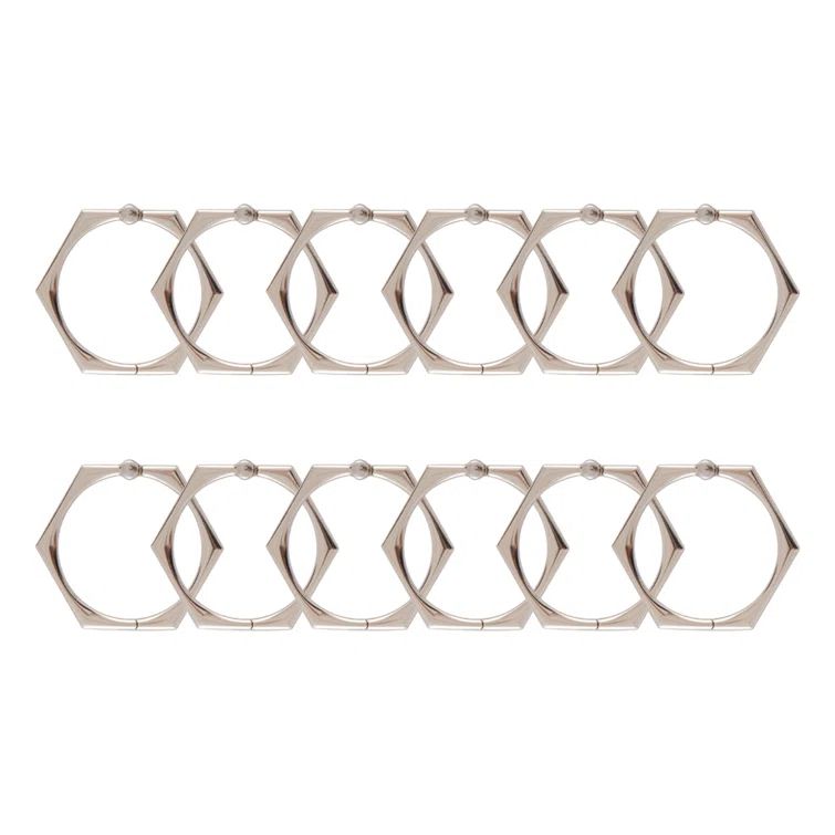 Brushed Nickel Hexagonal Shower Curtain Hooks Set of 12