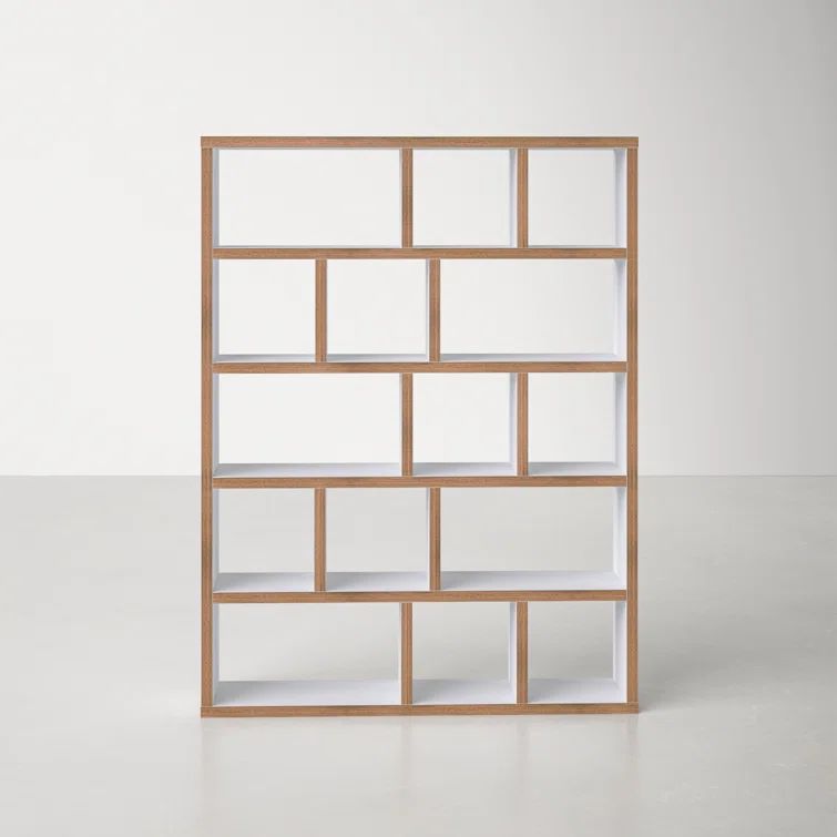 Berlin Pure White 59" Wide 5-Level Plywood Geometric Bookcase