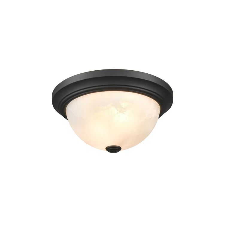 Matte Black and Chrome Glass Bowl Flushmount Light