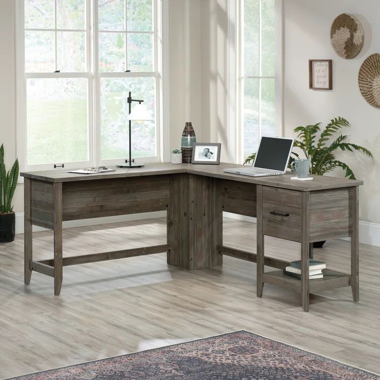 Pebble Pine L-Shaped Computer Desk with Drawer and Filing Cabinet