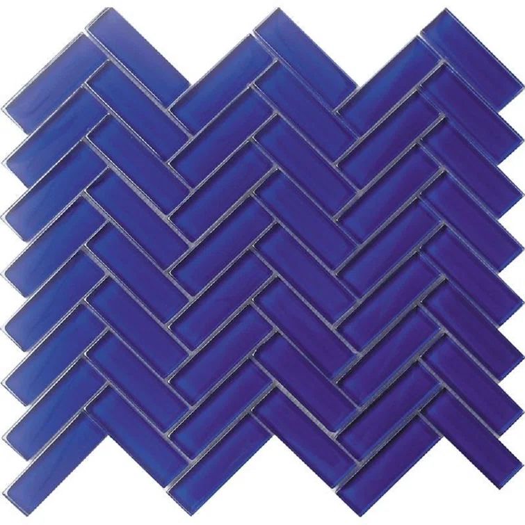 Cobalt Blue Polished Herringbone Glass Mosaic Tile