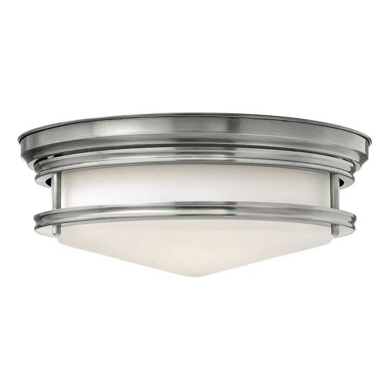 Hadley Etched Opal Glass 3-Light 14" Antique Nickel Flush Mount