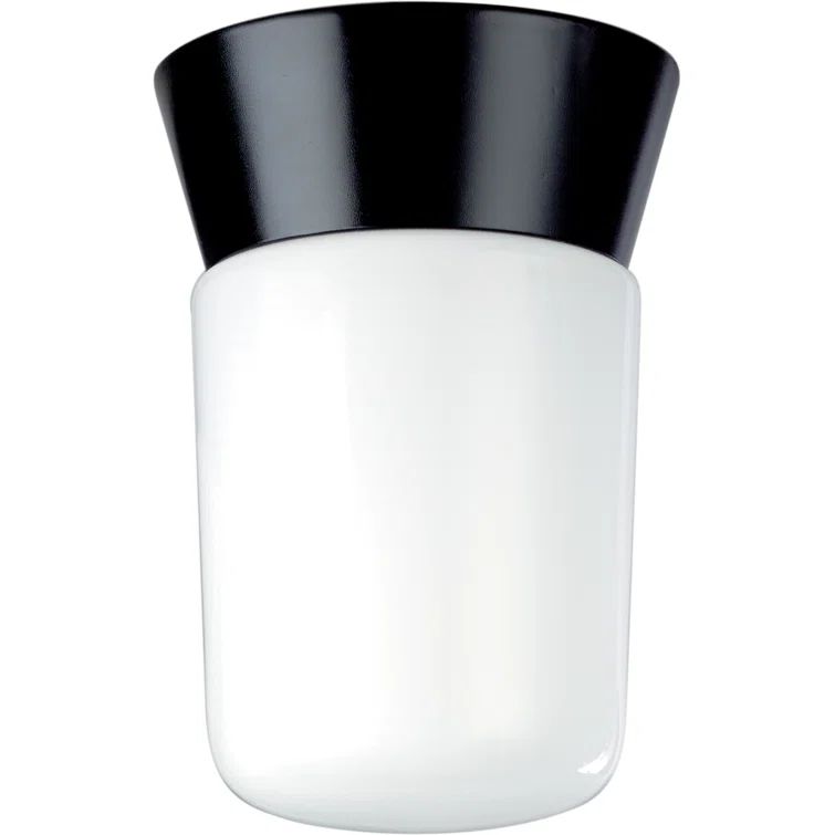 Sleek Outdoor 8" Black Ceiling Mount with Frosted Glass Shade