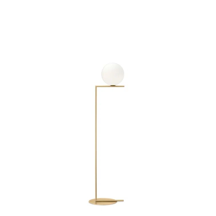 Large Brass and Glass Modern Task Floor Lamp