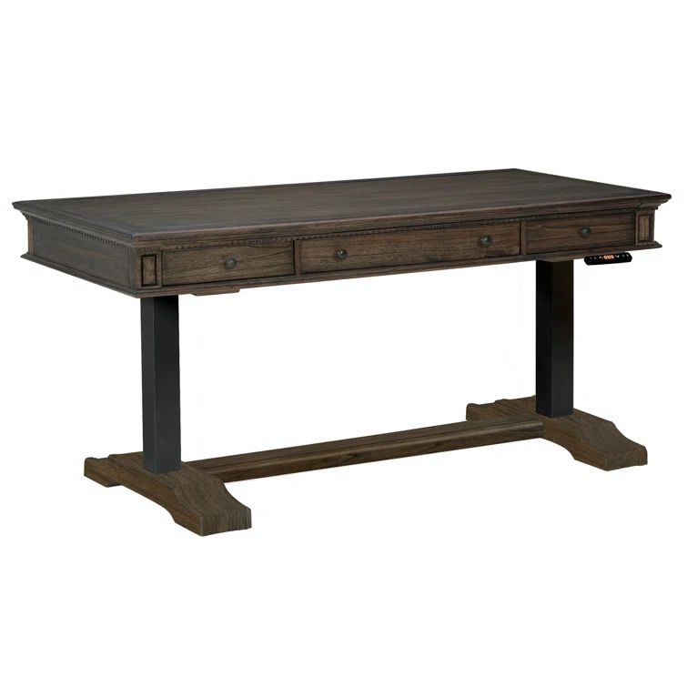 60" Dark Brown Adjustable Height Wood Home Office Desk with Drawers