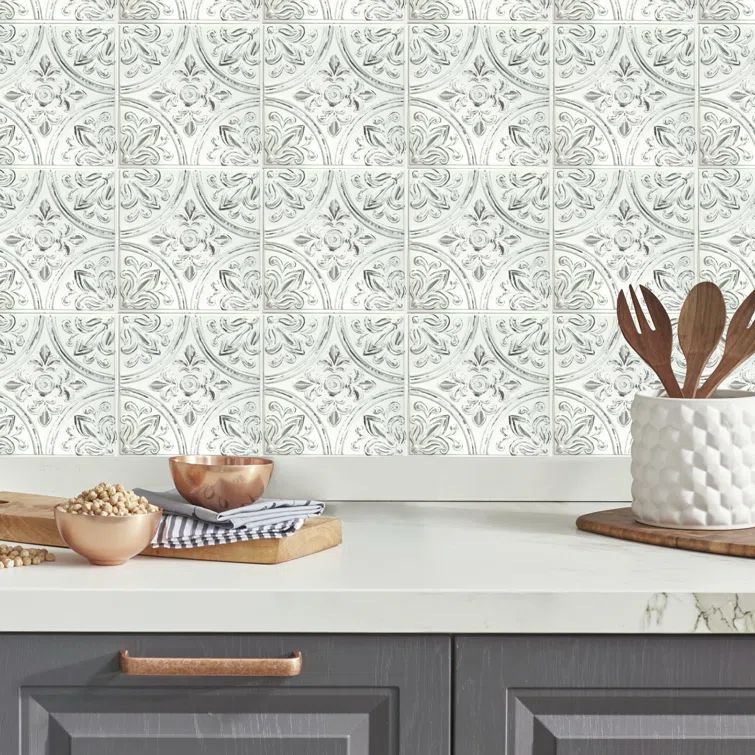 Victorian White Tin Peel and Stick Backsplash Tiles