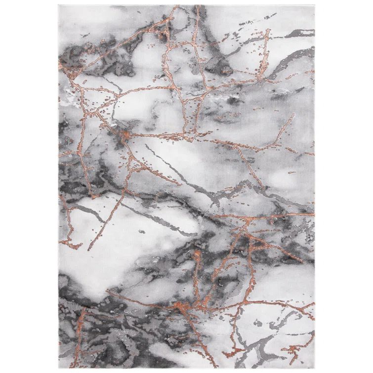 Gray and Orange Abstract Marble Hand-knotted Rug